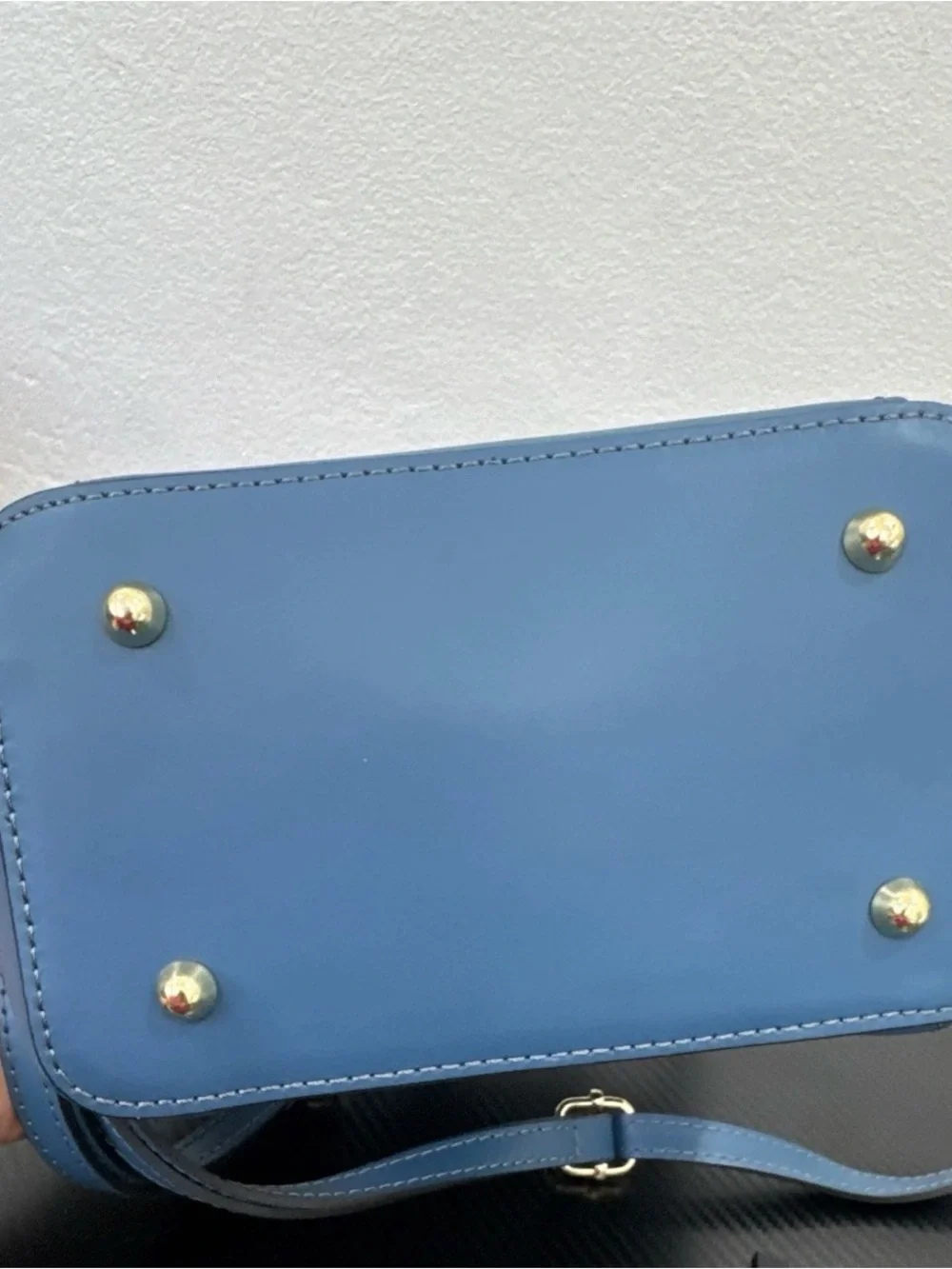 Viola Castellani blue small satchel top handle bag detachable straps